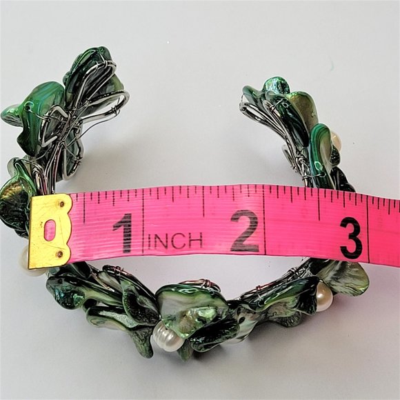 Green Pearl Adjustable Cuff Bangle Bracelet- NEW - Picture 5 of 13